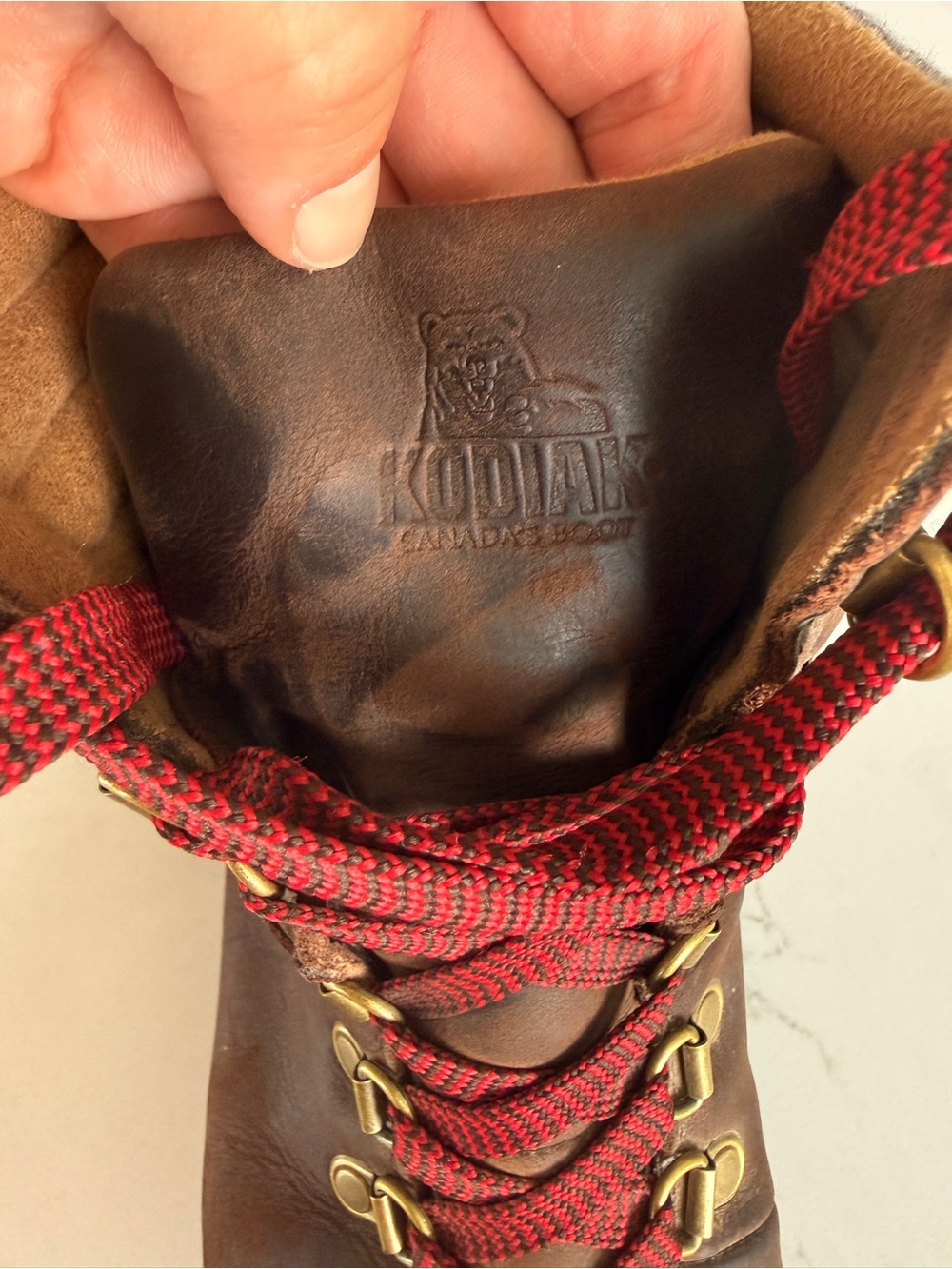 Kodiak Brown Leather Lace-Up Boots with Red Laces - Picture 5 of 5